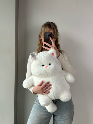 Круглый белый кот 40 см